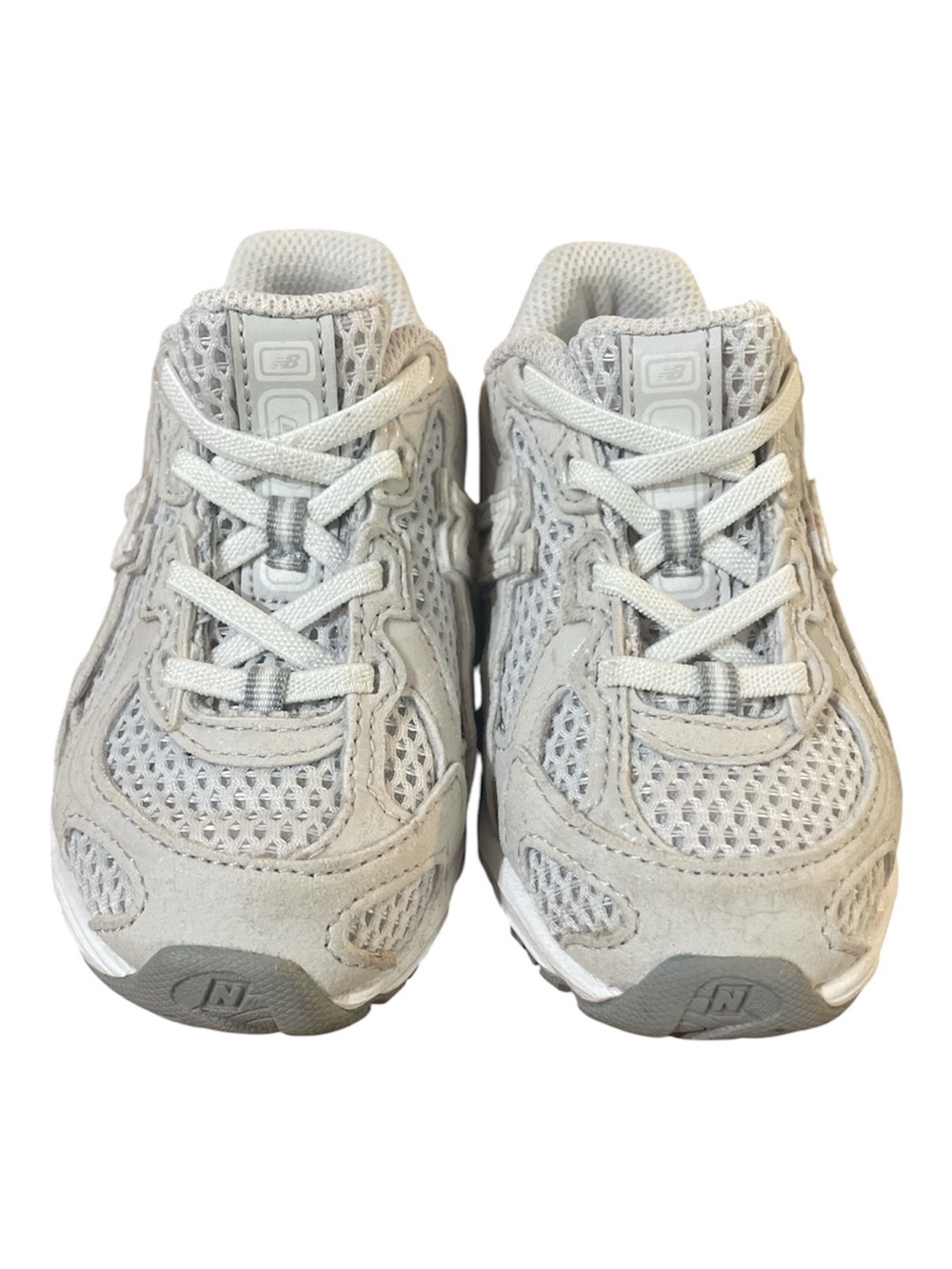 •New Balance Kids White and Light Gray Athletic Sneakers